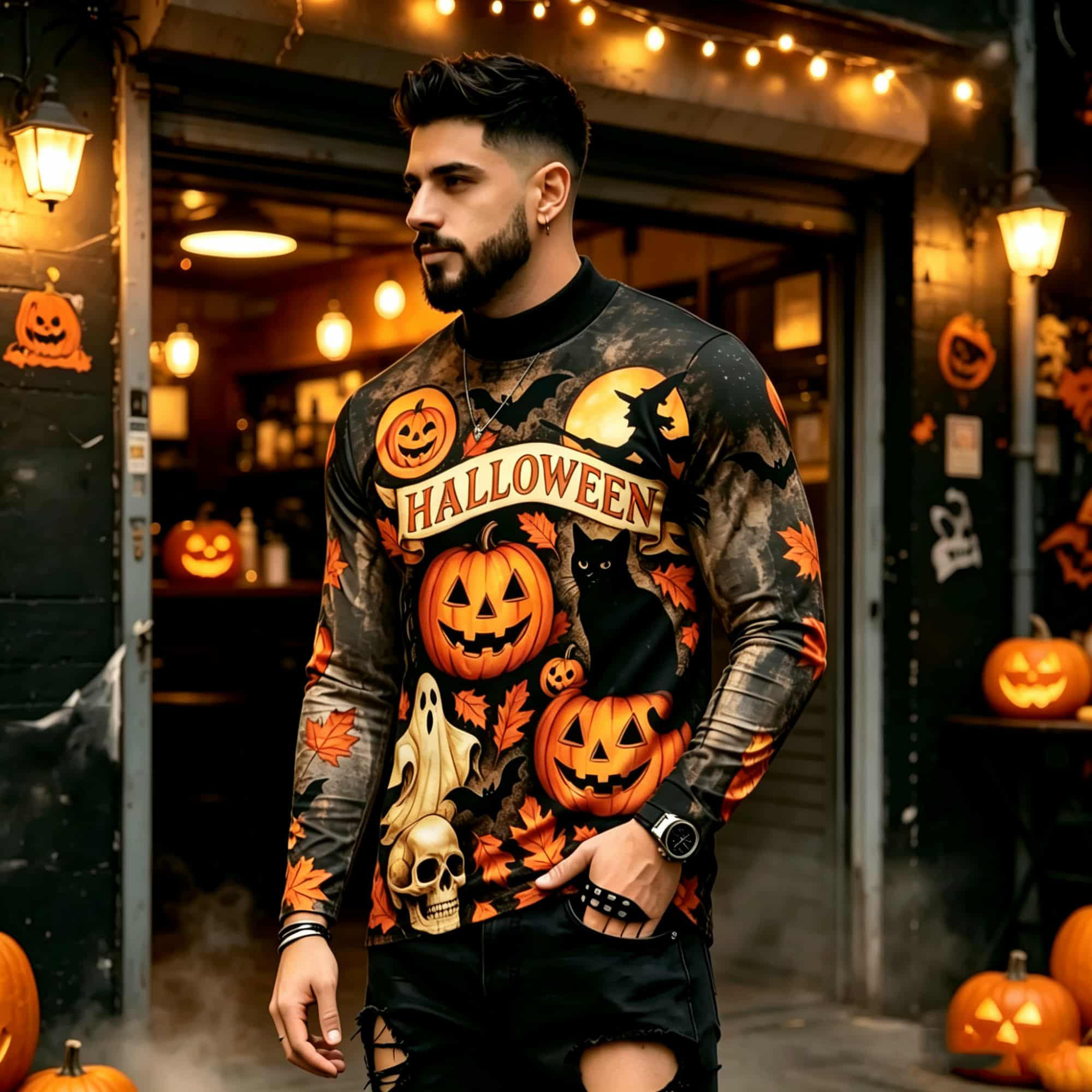 Street Fashion Trends - Camiseta de Manga Larga con Estampado