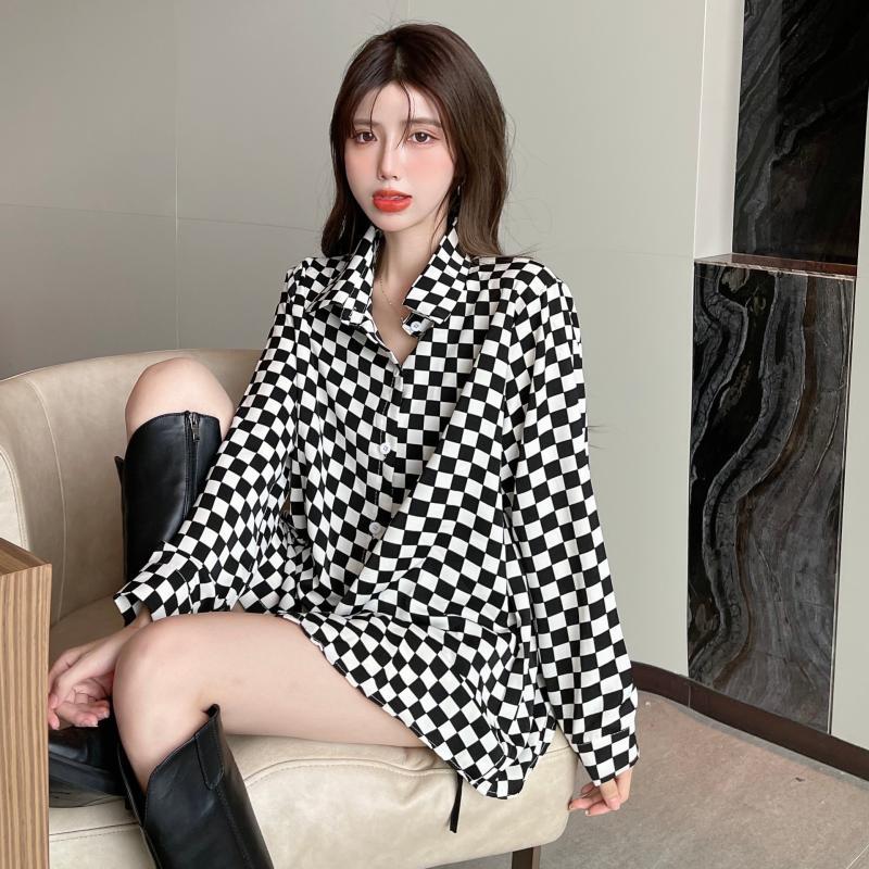 Camisa de Cuello Alto a Cuadro - Street Fashion In Korea reseña y precio