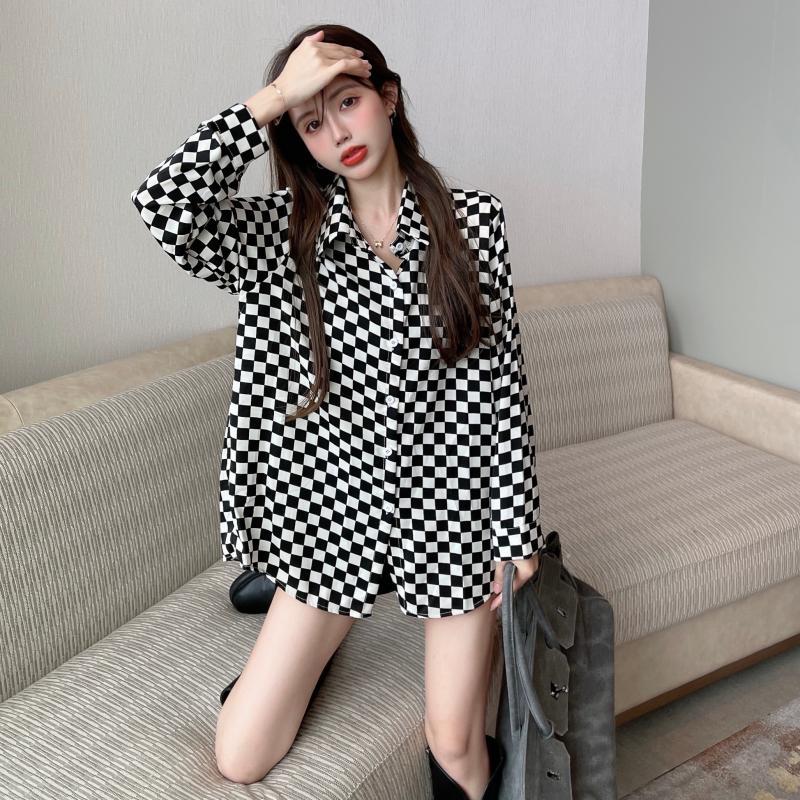 Camisa de Cuello Alto a Cuadro - Street Fashion In Korea reseña y precio