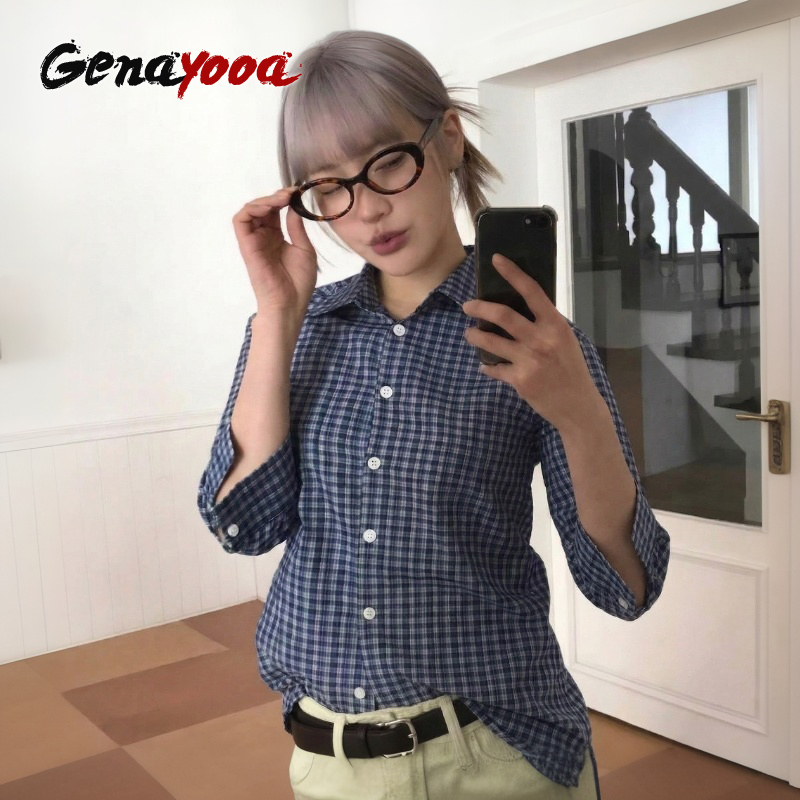 Genayooa Y2k camisa a cuadros  - Street Fashion In Korea reseña y precio